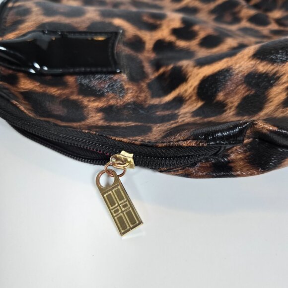 Leopard Hot Pink Interior Zipper Tote Bag Purse Black Handles Elizabeth Arden - Picture 3 of 5